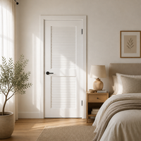 Porte intérieure pré-montée à âme pleine en bois, à 2 panneaux à persiennes, pour chambre, placard, ventilation et garde-manger