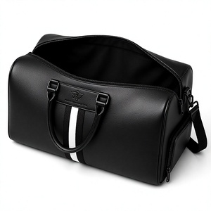 Bolsa de Viaje Clásica de Cuero Negro para Hombre, Bolsa de Deporte con Diseño de Rayas Blancas - Product Image 5