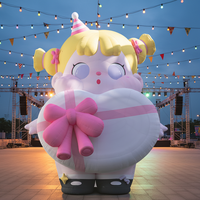 Décoration géante gonflable de fille de dessin animé avec boîte cadeau - Accessoire de personnage de fête mignon pour exposition d'anniversaire, imperméable, durable, certifié CE