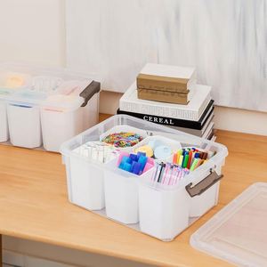 Plastic Rectangle Storage <b>Bins</b> with 6 Detachable Inserts Eco-Friendly Clear <b>Lids</b> Multipurpose Stackable Organizing - Product Image 2