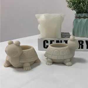 Little Turtle Flowerpot silicone mold home decoration Gypsum soap resin cement Flowerpot making tools wax candle mould