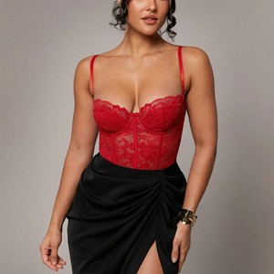 Gaun musim gugur modis harga rendah korset renda menggoda dengan tali Panel renda Teddy Sheer Bodysuit serbaguna dan XS-L yang memesona - Product Image 2