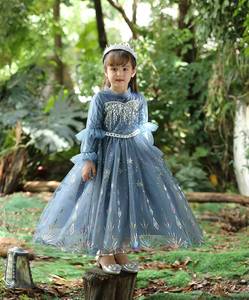 Nouvelle robe de princesse à manches longues pour filles, costume de la Reine des neiges, robe d'anniversaire Elsa - Product Image 4