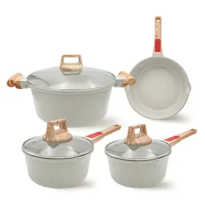 BOBIKUKE Custom Logo Panelas Cookware Sets Granite Aluminum Non-Stick White Pots And Pans Non-stick Cookware Sets