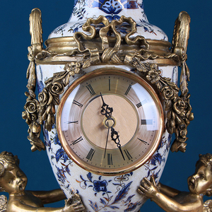 Modello di smalto per la casa in ceramica decorativa in ceramica blu e bianco orologio in bronzo antico europeo americano