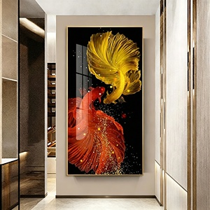 Lussuoso Dipinto Astratto <span class=keywords><strong>di</strong></span> <span class=keywords><strong>Pesci</strong></span> Dorati in Cristallo e Porcellana, Stampa HD, Arte Murale Moderna, Design Personalizzato per Decorazione Casa - Product Image 6