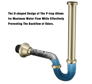 Sifão de Pia de Banheiro em Latão Tipo <span class=keywords><strong>U</strong></span> 1-1/4 polegadas com Tubo de Extensão de Junta Deslizante, Kit de Drenagem de Pia com Altura Ajustável, Escovado - Product Image 4