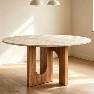 Juego de Mesa y Sillas de Comedor Redondas Modernas de Lujo para Villa, con Cubierta de Mármol, para Sala de Estar, Cocina Interior, de Travertino y <span class=keywords><strong>Nogal</strong></span>, para 4 o 6 Personas - Product Image 4