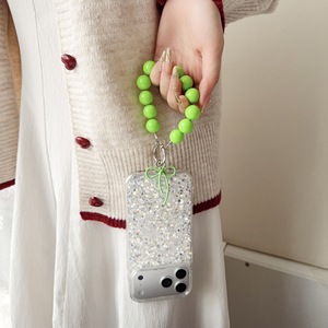 New Solid Color Acrylic Bead Keychain Bracelet Metal <b>Key</b> <b>Ring</b> Fashion <b>Car</b> <b>Key</b> Pendant Anti-lost Wrist Straps Wristlet Keychains - Product Image 2