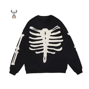 Nanteng Custom High Quality 100% Cotton Street Style Skeleton Print Long Sleeves Distressed Thick Men Crewneck Sweatshirt