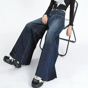 Fashional Street femmes taille haute jambe <span class=keywords><strong>large</strong></span> <span class=keywords><strong>jean</strong></span> tenue décontracté ample respirant jambe droite <span class=keywords><strong>Jean</strong></span> pantalon De Mujer - Product Image 3