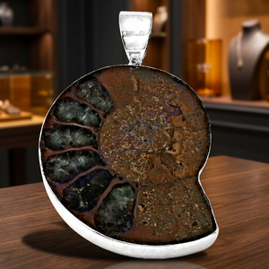 R Art Palace - Colgante de Amonita Natural, Chapado en Plata, Acero Inoxidable, Estilo Vintage, Joyería Unisex para Regalo - Product Image 2