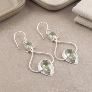 Boucles d'oreilles en améthyste verte, création artisanale indienne, en argent sterling 925, bijoux pour femmes et filles, à porter lors de mariages. - Product Image 5
