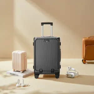 Luggage Suitcase Aluminum Laptop Front Design USB Cherge Cup Holder Carry On PC Spinner Trolley With Pocket Compartment