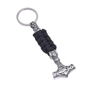 Porte-clés Viking Mjolnir en acier inoxydable avec ancre de bateau et breloque parapluie, design tressé pour pendentif de voiture ou bijou