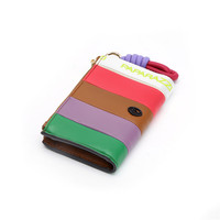 Pasokan Global dompet kustom # ZB497 warna tambal sulam ritsleting ganda merek dompet kulit Pu Rfid dompet wanita 2026