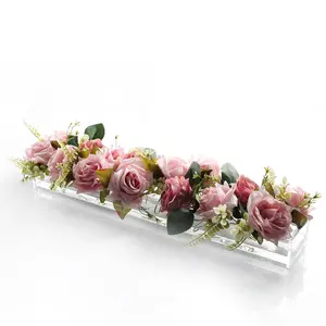 Özel ev dekor düğün Centerpieces temizle dikdörtgen akrilik Modern vazo gül çiçek vazolar çiçek ekran kutusu
