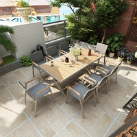 Meubles de terrasse et de terrasse Chaises de balcon de luxe et table en plastique, bois, aluminium Ensemble table à manger extensible 8 places