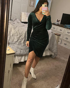 Colección de otoño para damas maduras, vestido ajustado de terciopelo dulce minimalista, bonito vestido hasta la rodilla, cadera, cóctel, banquete, fiesta - Product Image 6