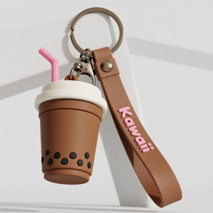 Diseño personalizado 3D PVC Caucho Silicona Tapioca Leche Té Llavero Bolsa Colgante Llaveros - Product Image 2