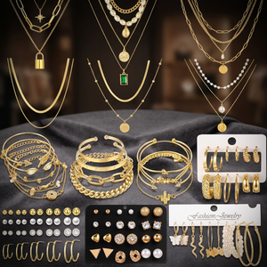 Set di Gioielli Placcati Oro da 73 Pezzi per Donna, Include Collana, Bracciale, Cavigliera, Orecchini a Perno e a Cerchio, Bracciali a Catena alla Moda - Product Image 3