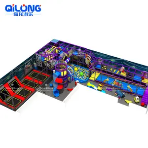 Newest Space Theme Indoor Soft Playground With Zip line And Trampoline Area