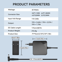 Cargador para Portátil de 65W, 19V 3.42A, Conector DC Convertible de 4.0*1.35mm, 3.0*1.1mm, 4.5*3.0mm, 5.5*2.5mm, Adaptador de Corriente CA para Portátiles ASUS