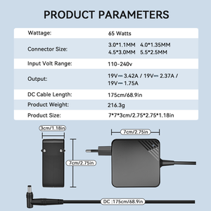 Adaptor Pengisi Daya Laptop 65W untuk ASUS 4.0*1.35mm 3.0*1.1mm, 4.<span class=keywords><strong>5</strong></span>*3.0mm <span class=keywords><strong>5</strong></span>.<span class=keywords><strong>5</strong></span>*2.5mm 4 Tip Kompatibilitas Universal Pengisi Daya & Adaptor - Product Image 3
