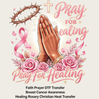 Transfert DTF « Faith Prayer » pour la sensibilisation au cancer du sein, motif floral avec croix chrétienne et ruban rose, pour T-shirts et vêtements