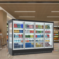 Réfrigérateur commercial Belnor à refroidissement par air, vitrine de supermarché à 4 portes avec contrôle numérique de la température, plaque en acier coloré