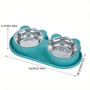 Portátil Double <span class=keywords><strong>Dog</strong></span> <span class=keywords><strong>Bowl</strong></span> Set Aço Inoxidável Anti-Tumble Pet Food Bandeja Alimentador para Small Medium Large Dogs Forma De Garrafa - Product Image 6
