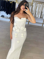 Robe Longue de Soirée Bandeau Haut de Gamme pour Femme, Motif Fleurs 3D Français, Robe de Mariée Blanche – Vêtements Féminins de Grande Qualité pour Boutiques