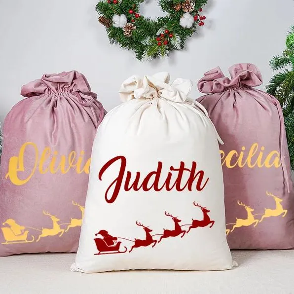 Personalized Velvet Christmas Santa Sack Velvet Blank Christmas Gift Sack Bags for Children Luxury Xmas Tree Ornament Decor