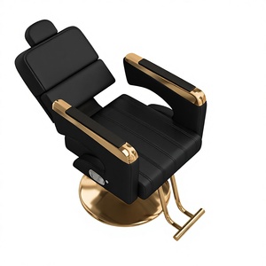 Contemporary Barber Chair Faux Leather Reclining Hydraulic Pump Adjustable <b>Footrest</b> Round Base Salon Furniture - Product Image 1