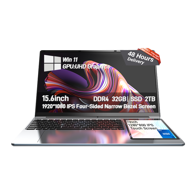 Hot Selling Computer Brand New Business Laptop Dual Screen 15.6 " + 7" Intel N100 DDR4 16GB RAM 256GB SSD Laptop Business Laptop