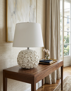 White Ceramic Table Lamp Flower Table Lamp <b>Plug</b> <b>in</b> Luxury Table Lamp Fabric Shade Table Lamp for Living Room - Product Image 5
