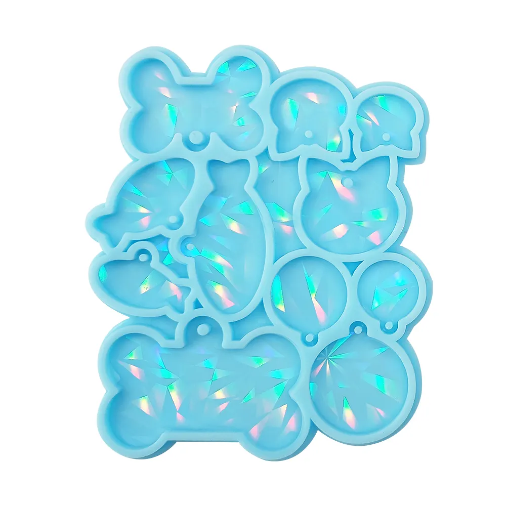 Source Factory Holographic Light And Shadow Epoxy Resin Pet Tag Keychain Mold Diy Bone Cat Fish Round Pendant Silicone Mold