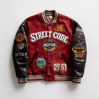 Veste universitaire personnalisée OEM pour hommes, broderie chenille, multiples patchs, manches contrastées en PU, veste de baseball rétro pour hommes