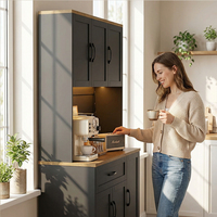 Meuble de rangement de cuisine, buffet, armoire de rangement, meuble de cuisine avec multiprise, éclairage LED et étagère à épices