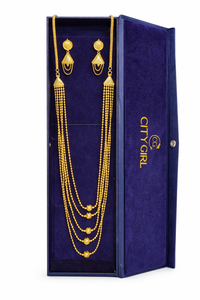 Ensemble de collier long superposé plaqué or 24 carats City Girl avec boucles d'oreilles assorties pour mariage et occasions festives - Product Image 3