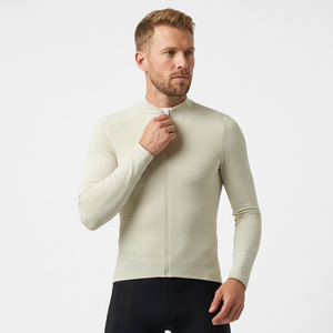Maillot de cyclisme à manches longues vert clair, fermeture éclair intégrale, tissu en maille respirant, coupe unisexe - Product Image 1