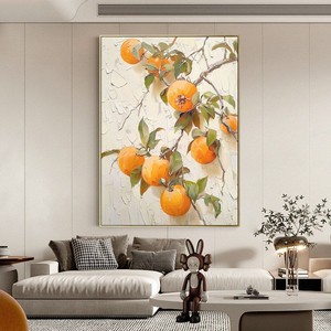 Hand Painted Oil Painting Still Life Persimmon Fruit Art <b>Canvas</b> <b>Wall</b> Decor For Living Room Sofa Area 3D Textured Frameless - Product Image 2