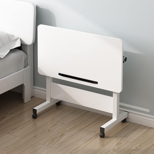 Factory-Direct Wooden Folding Mobile Computer Desk with Height-Adjustable Floor Stand Rotating Laptop Bedside <b>Table</b> for Home Use - Product Image 3