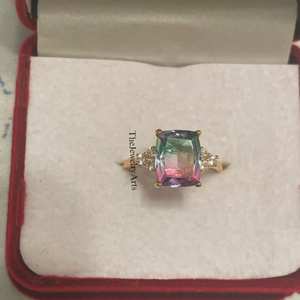 Anillo de Turmalina Sandía con Corte Cojín, Anillo de Cuarzo Doble de Turmalina, Joyería de Plata de Ley 925 con Piedra Bicolor - Product Image 1