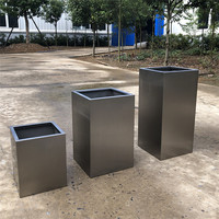 Jardinières modernes en métal de grande taille pour l'extérieur, couleur gris argenté avec lueur, jardinières rectangulaires, pots de jardin, jardinières noires, boîte à plantes pour fleurs