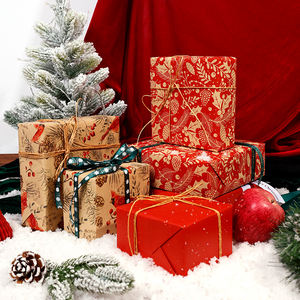 Wholesale 80g <b>Christmas</b> Brown Kraft <b>Paper</b> Tissue 43*300cm Gift <b>Luxury</b> Custom Packaging <b>Wrapping</b> <b>Paper</b> Roll - Product Image 3