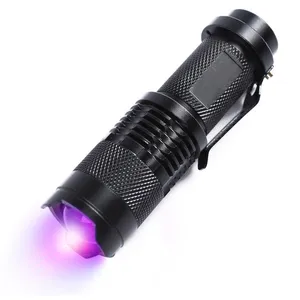 Senter Sinar Ungu Led UV Mini Zoom Senter Obor Ultraviolet untuk Deteksi Agen Fluoresen