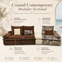 Ensemble de canapés avec ottoman en tissu marron, fauteuil d'appoint imprimé zèbre, mobilier modulaire combinable, approvisionnement en gros pour l'importation