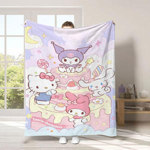 Mantas baratas al por mayor de felpa de poliéster con estampado personalizado de gatos KT kawaii, lindas, con MOQ bajo, para sofá, cama o sofá cama. - Product Image 1