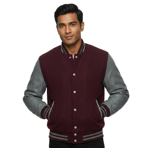 Professional Manufacture Slim Fit Winter Varsity <b>Jacket</b> for Men <b>with</b> Stand Collar Vintage Style <b>Denim</b> Fabric - Product Image 1